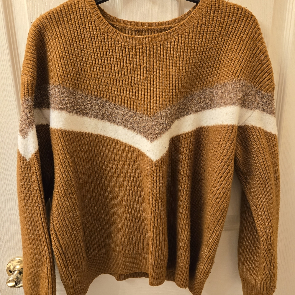 Nine West Mustard and Brown Chevron Sweater